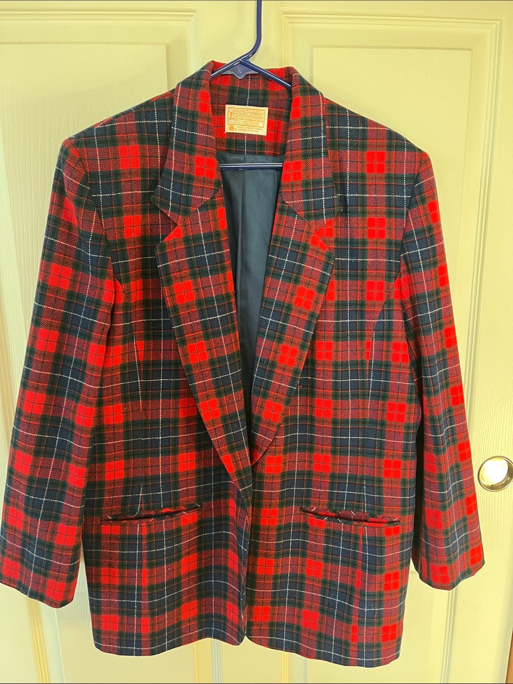 Vintage Pendleton Red and Navy Plaid 100% Virgin Wool Jacket.  Women’s size 14